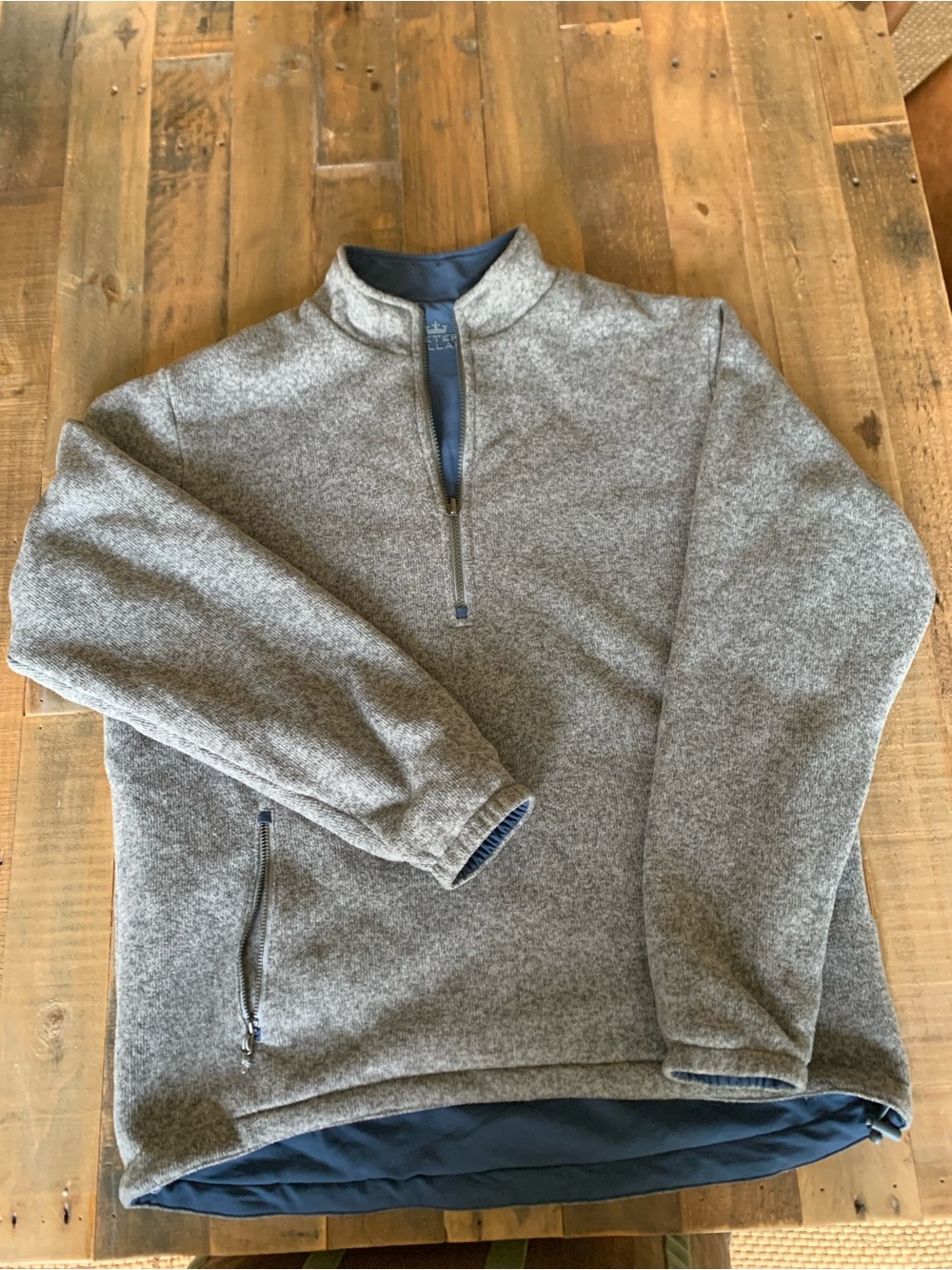 Peter Millar Gray Reversible Quarter-Zip Sweater with Navy Trim